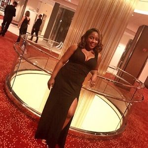 Black all purpose dress with split.